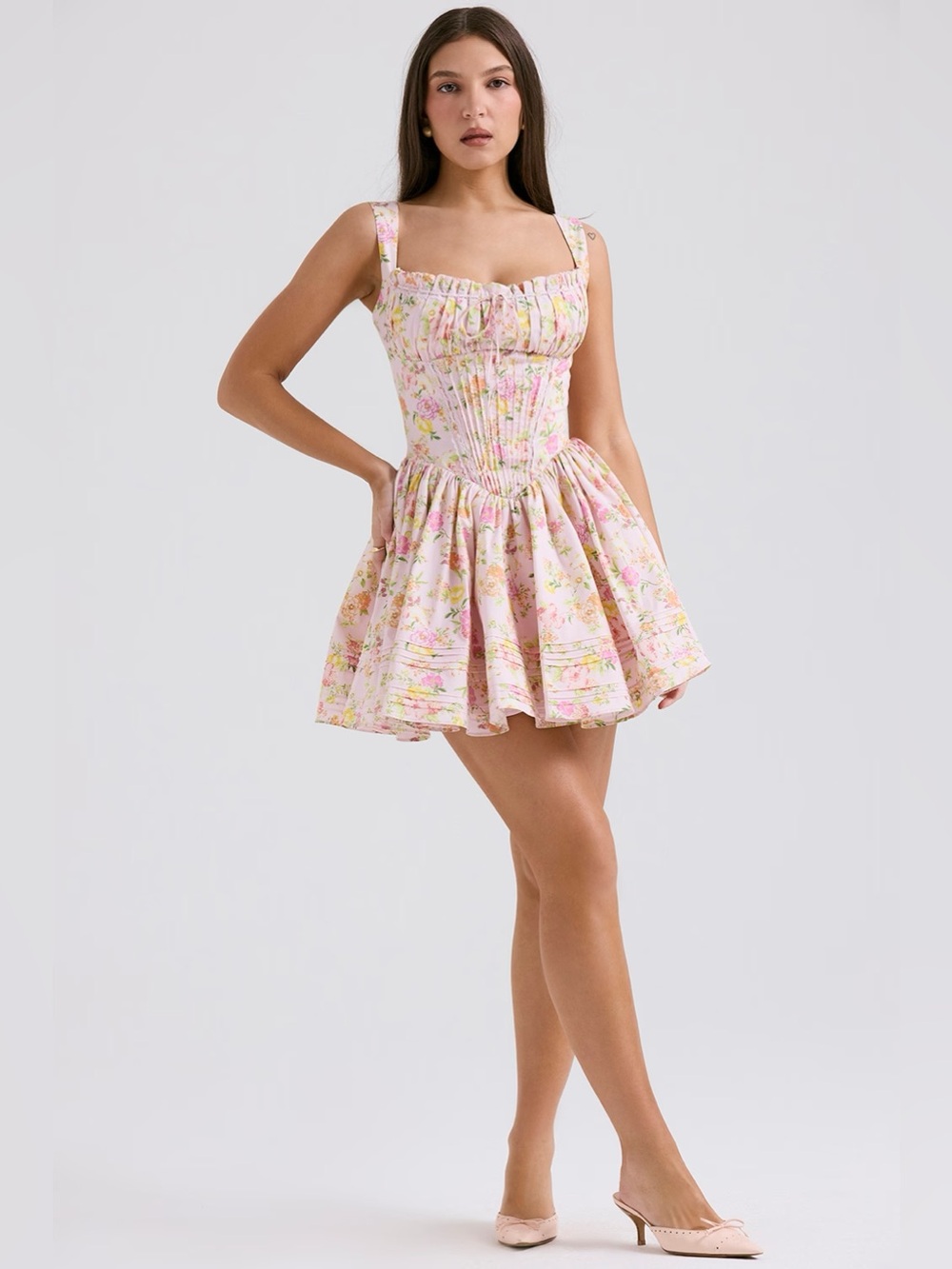 House of CB Natassia Pink Floral Print Cotton Blend Corset Mini Dress NWT - Picture 7 of 8